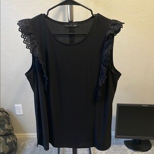 Vince Camuto Black Ruffled Blouse with Lace Trim